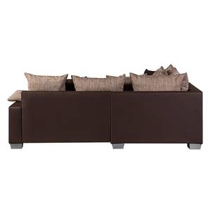 Ecksofa Venus Kunstleder Dunkel- Braun/Webstoff Braun Ottomane davorstehend links - Kunstleder Dunkel- Braun/Webstoff Braun - Ottomane davorstehend links - Mit Hocker