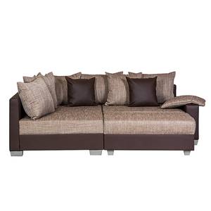 Ecksofa Venus Kunstleder Dunkel- Braun/Webstoff Braun Ottomane davorstehend links - Kunstleder Dunkel- Braun/Webstoff Braun - Ottomane davorstehend links - Mit Hocker