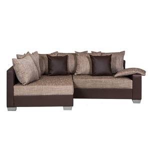 Ecksofa Venus Kunstleder Dunkel- Braun/Webstoff Braun Ottomane davorstehend links - Kunstleder Dunkel- Braun/Webstoff Braun - Ottomane davorstehend links - Mit Hocker