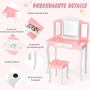 Kinder Schminktisch mit Hocker Pink - Holzwerkstoff - 34 x 105 x 70 cm