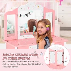 Kinder Schminktisch mit Hocker Pink - Holzwerkstoff - 34 x 105 x 70 cm