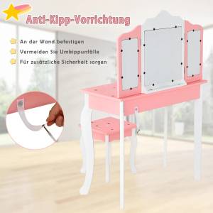 Kinder Schminktisch mit Hocker Pink - Holzwerkstoff - 34 x 105 x 70 cm