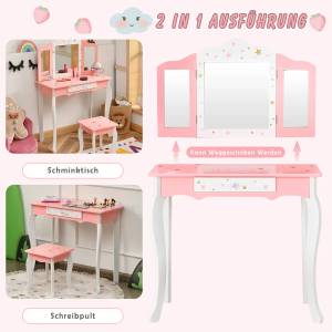 Kinder Schminktisch mit Hocker Pink - Holzwerkstoff - 34 x 105 x 70 cm