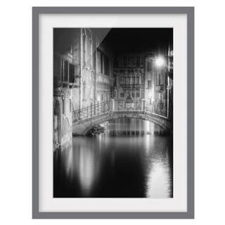 Impression art pont à Venise III Partiellement en pin massif - Gris - 50 x 70 cm