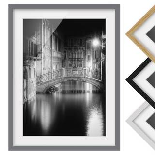 Impression art pont à Venise III Partiellement en pin massif - Gris - 50 x 70 cm