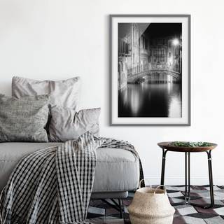Impression art pont à Venise III Partiellement en pin massif - Gris - 50 x 70 cm