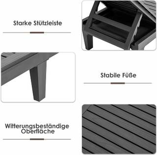 Gartenliege wetterfest Schwarz - Kunststoff - 58 x 29 x 190 cm