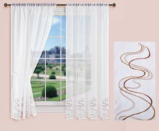 Stickerei Gardinen Set 4 Tlg. Raffhalter WELLE Stickerei Gardinen Set 4 Tlg. Raffhalter 112231 - Braun