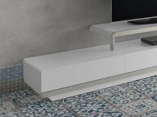 Meuble TV en bois blanc et acier chromé Blanc - Métal - En partie en bois massif - Bois manufacturé - 200 x 45 x 40 cm