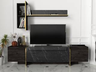 Wohnwand Veyron Rebab Braun Grau - Holzwerkstoff - 180 x 45 x 32 cm