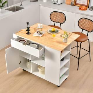 Küchenwagen mit ausziehbar Arbeitsfläche Weiß - Holzwerkstoff - 76 x 92 x 124 cm