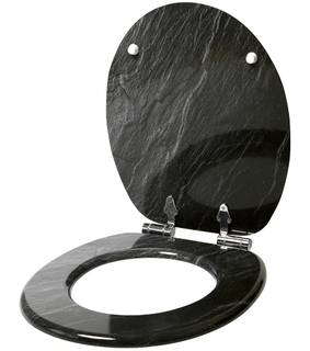 WC-Sitz mit Absenkautomatik Granit Schwarz - Holzwerkstoff - 38 x 6 x 47 cm