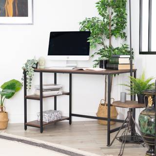 Bureau rangement industriel 2 étagères Marron - Bois manufacturé - 60 x 75 x 120 cm