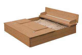 Sandkasten, aufklappbare Sitzbank Braun - Massivholz - 127 x 22 x 124 cm