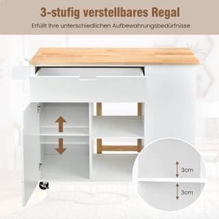 Küchenwagen mit ausziehbar Arbeitsfläche Weiß - Holzwerkstoff - 76 x 92 x 124 cm
