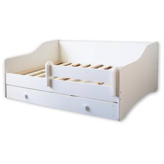 Kinderbett Erik Jugendbett 80x180 mit Matratze Rausfallschutz & Schublade, Couch Bett umbaubar weiß