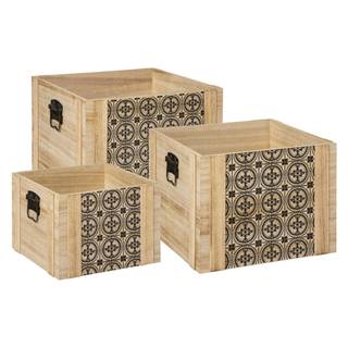 Aufbewahrungsboxen FLOWER, Holz, 3er-Set Braun - Holzwerkstoff - 36 x 29 x 36 cm