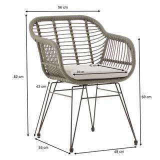 Gartenstuhl 2er-Set PARAMO (2er-Set) Grau - Metall - 61 x 82 x 57 cm