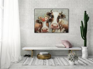 Tableau peint Queens of the Pasture Blanc - Marron - Textile - Bois massif - 100 x 70 x 4 cm