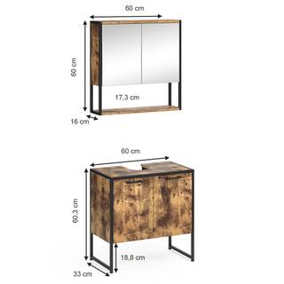 Salle de bain Fyrk vieux bois (2 élém.) Marron - En partie en bois massif - 60 x 60 x 33 cm