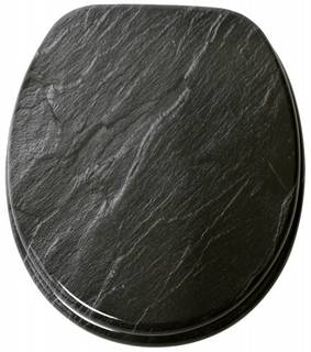 WC-Sitz mit Absenkautomatik Granit Schwarz - Holzwerkstoff - 38 x 6 x 47 cm