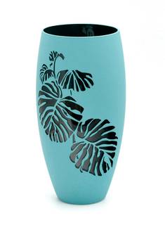 Vase en verre peint à la main 30 cm Bleu - Verre - 16 x 30 x 16 cm