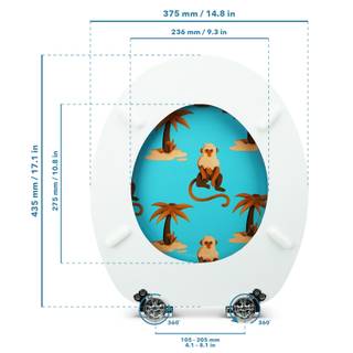 Premuim Abattant WC - L'île aux singes Bleu - Marron - Beige - Bois manufacturé - 38 x 5 x 44 cm