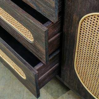 Commode noir 3 tiroirs en bois massif Noir - Bois manufacturé - 40 x 96 x 126 cm