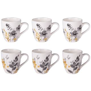 Coffret de 6 tasses Flora Blanc - Porcelaine - 8 x 9 x 8 cm