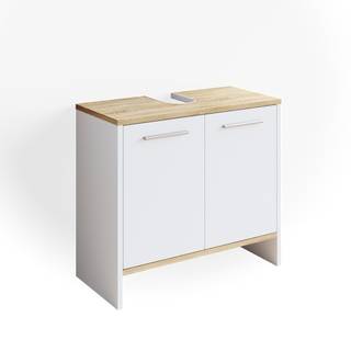 Meuble sous-lavabo Elvio blanc/sonoma Blanc - En partie en bois massif - 60 x 55 x 28 cm