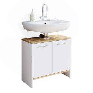 Meuble sous-lavabo Elvio blanc/sonoma Blanc - En partie en bois massif - 60 x 55 x 28 cm