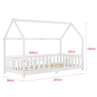 Kinderbett Sisimiut Kinderbett ’Sisimiut’ in Haus-Optik mit Rausfallschutz Kiefernholz 90 x 200 cm Weiß - Weiß - 96 x 140 x 207 cm