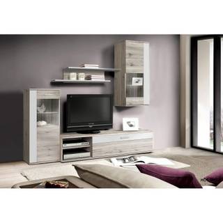 Ensemble meuble TV paroi murale - UNIK Blanc - Bois manufacturé - 163 x 38 x 43 cm
