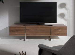 Meuble TV en noyer et acier chromé Marron - Bois/Imitation - Métal - Bois massif - 180 x 46 x 56 cm
