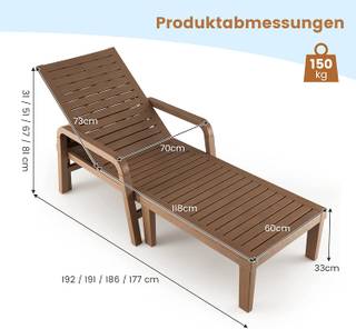Sonnenliege, wetterfester Liegestuhl Braun - Kunststoff - 60 x 81 x 177 cm