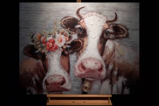 Tableau peint Queens of the Pasture Blanc - Marron - Textile - Bois massif - 100 x 70 x 4 cm