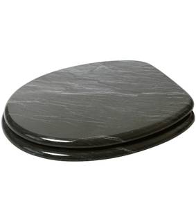 WC-Sitz mit Absenkautomatik Granit Schwarz - Holzwerkstoff - 38 x 6 x 47 cm