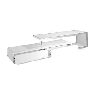 Meuble TV en bois blanc et acier chromé Blanc - Métal - En partie en bois massif - Bois manufacturé - 200 x 45 x 40 cm