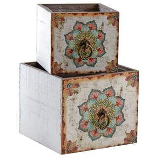 Ordnungskiste mit Mandala Motiv Massivholz - 21 x 18 x 21 cm