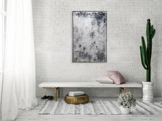 Tableau peint à la main Stonewashed Noir - Gris - Textile - Bois massif - 83 x 123 x 6 cm