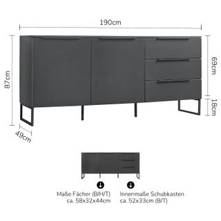 Sideboard Kommode modernes Highboard Schwarz - Holzwerkstoff - 190 x 87 x 49 cm