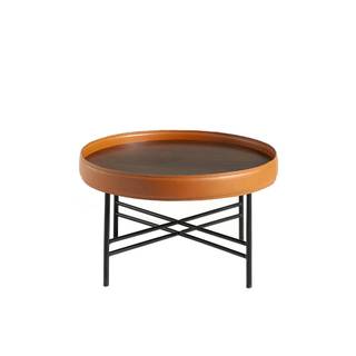 Couchtisch aus cognacfarbenem Rindsleder Schwarz - Braun - Metall - 62 x 35 x 62 cm