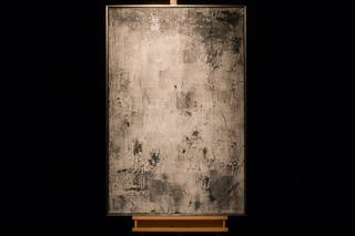 Tableau peint à la main Stonewashed Noir - Gris - Textile - Bois massif - 83 x 123 x 6 cm