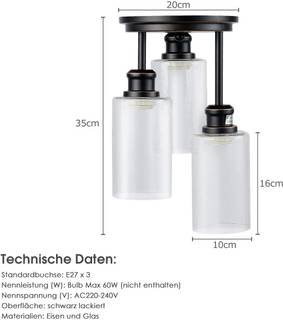 Deckenleuchte 3 Flamming Glas Schwarz - Glas - 25 x 35 x 25 cm