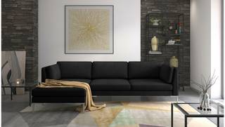 Ecksofa Siri Links ohne SF Ecksofa Siri Schwarz Strukturstoff SAWANA - Glas Schwarz - Ottomane davorstehend links - Ecke davorstehend links