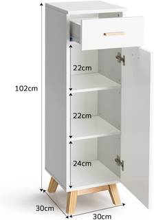 Badezimmerschrank Badschrank Weiß - Holzwerkstoff - 30 x 102 x 30 cm