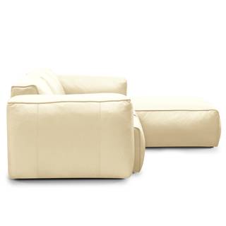 Ecksofa HUDSON 3-Sitzer mit Longchair Echtleder Neka: Creme - Breite: 251 cm - Longchair davorstehend rechts