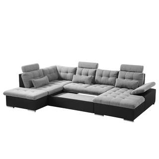 Wohnlandschaft Puntiro I KunstlederLilo / Strukturstoff Satur: Schwarz / Platin - Longchair davorstehend rechts / Ottomane links