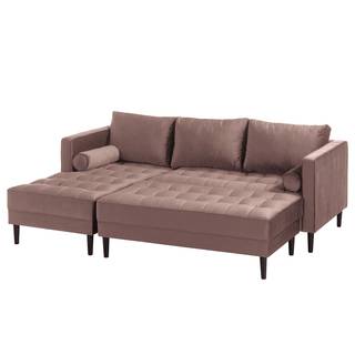 Ecksofa LAONA Samt Pauno: Mauve - Longchair davorstehend links - Mit Hocker