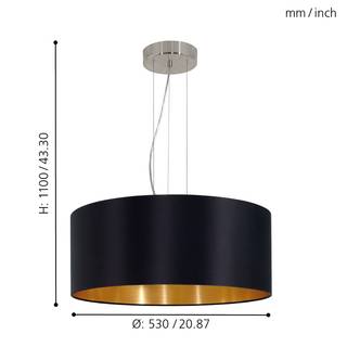 Suspension Maserlo II Tissu / Acier - 3 ampoules - Noir / Doré